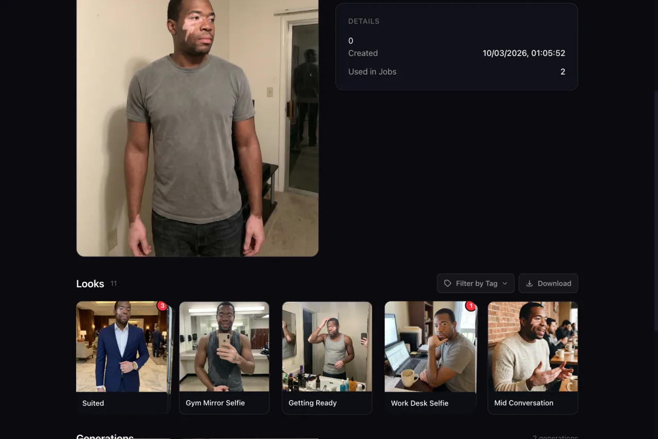 Looks management page displaying multiple appearance variations of a character
